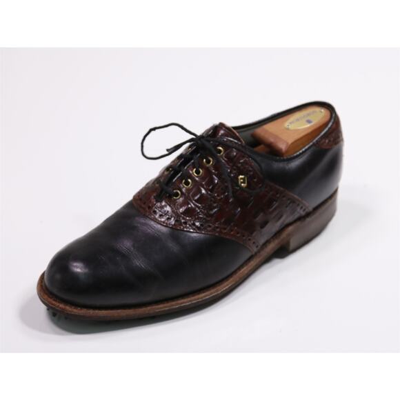Footjoy Classics Dry Brown Black Crocodile Spiked Golf Shoes Men's US 8.5 D - Picture 1 of 11